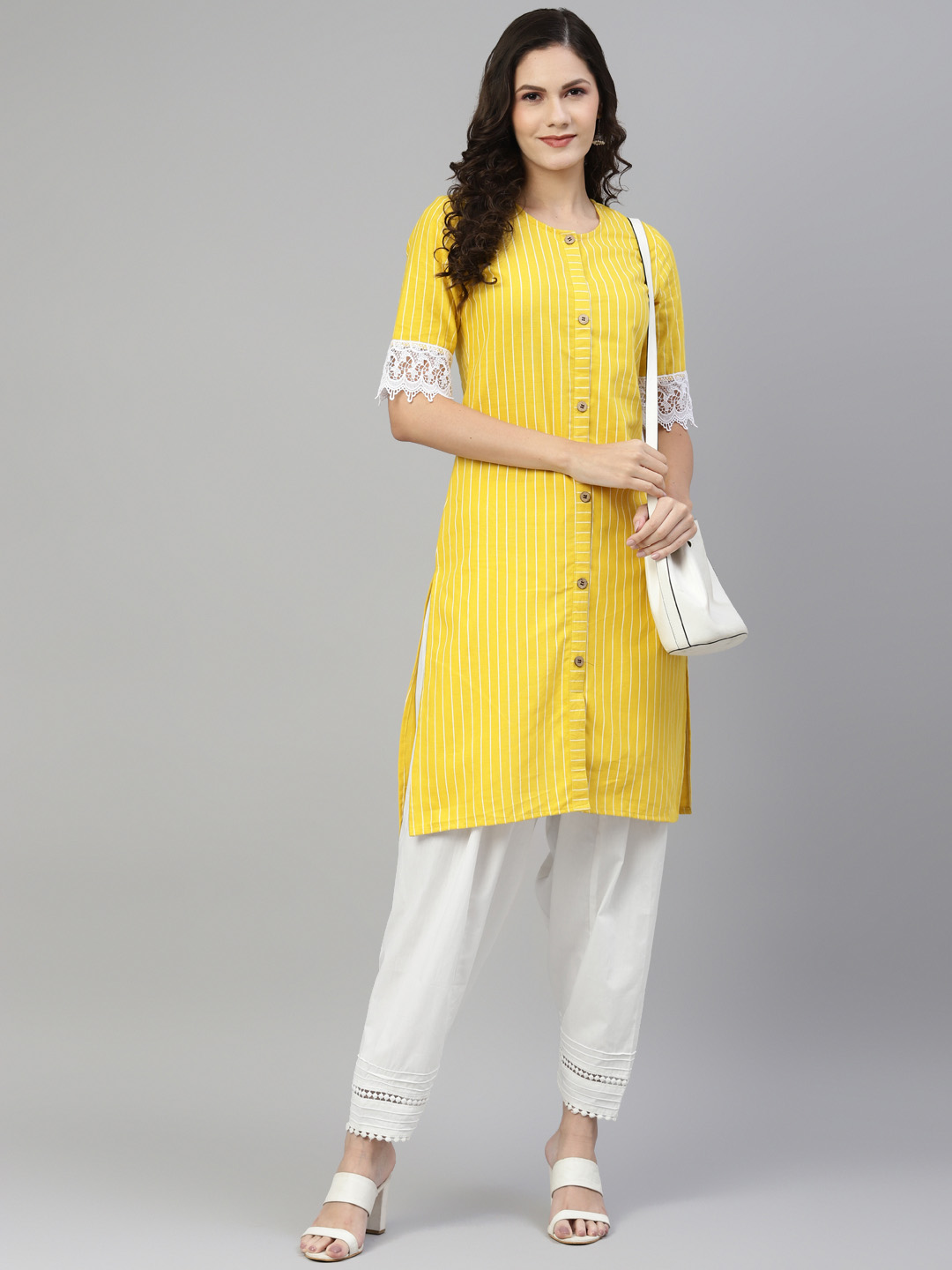 Off-White Solid Pintucks Double Lace Pure Cotton Salwar
